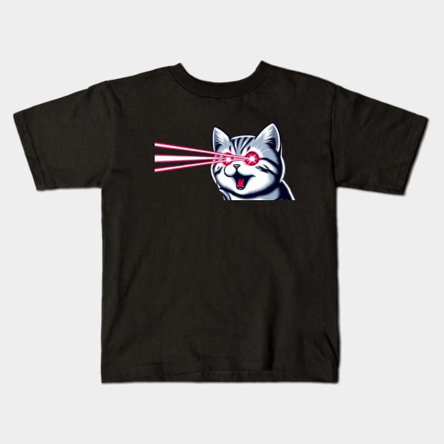 Laser Cat Kids T-Shirt by AnimeVision